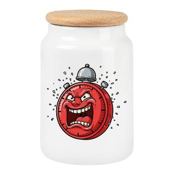 Dessin animé du réveil en colère - Boîte à biscuits avec couvercle en bois - blanc - Devant