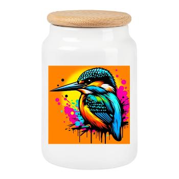 martin-pêcheur - Boîte à biscuits avec couvercle en bois - blanc - Devant