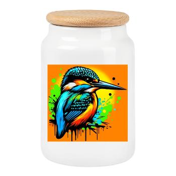 martin-pêcheur - Boîte à biscuits avec couvercle en bois - blanc - Devant