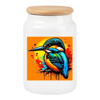 martin-pêcheur - Boîte à biscuits avec couvercle en bois - blanc - Devant