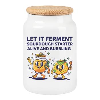 Sourdough Let It Ferment Starter Alive - Cookie Jar with Wooden Lid - white - Front