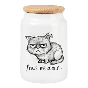 Doodle Cat - Cookie Jar with Wooden Lid - white - Front