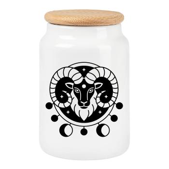 Zodiac sign Aries - Cookie Jar with Wooden Lid - white - Front