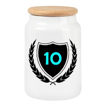 Neon Ten Numeral Print - Cookie Jar with Wooden Lid - white - Front