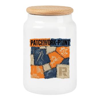 Patchwork Recycling - Cookie Jar with Wooden Lid - white - Front