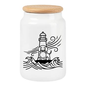 Dachshund Storm Lighthouse Sea - Cookie Jar with Wooden Lid - white - Front