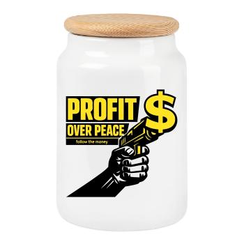 Profit Over Peace Satire - Keksdose mit Holzdeckel - Weiß - Vorne