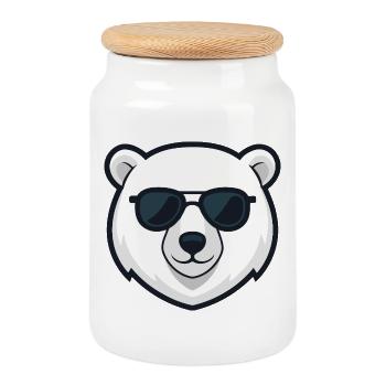 Polar Bear Black Glasses - Cookie Jar with Wooden Lid - white - Front