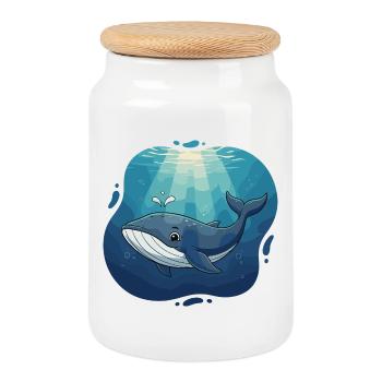 Baleine océanique en lumière - Boîte à biscuits avec couvercle en bois - blanc - Devant