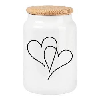 Deux cœurs dans le dessin au trait minimaliste - Boîte à biscuits avec couvercle en bois - blanc - Devant