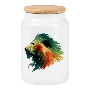 Aquarelle Tête de Lion - Boîte à biscuits avec couvercle en bois - blanc - Devant