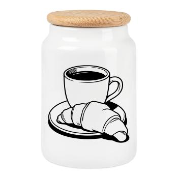 Croissant au café - Boîte à biscuits avec couvercle en bois - blanc - Devant