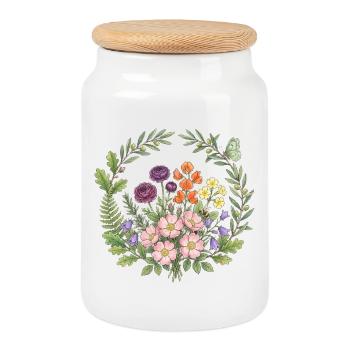 Frohes duftendes frisches Frühlings-Blumenzirkel - Keksdose mit Holzdeckel - Weiß - Vorne