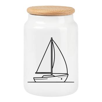 voilier - Boîte à biscuits avec couvercle en bois - blanc - Devant