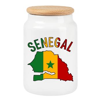 Senegal Flag Map Silhouette - Cookie Jar with Wooden Lid - white - Front