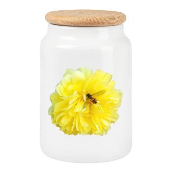 Yellow_Rose_-_Bee_Nature_Photography - Boîte à biscuits avec couvercle en bois - blanc - Devant