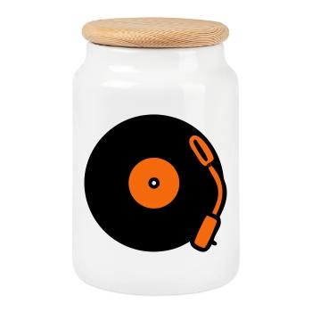Disques vinyles vinyles vinyles - Boîte à biscuits avec couvercle en bois - blanc - Devant