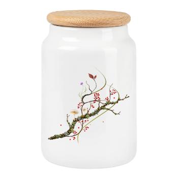 Conception forestière de champignons en porcelaine sur branche de lichen - Boîte à biscuits avec couvercle en bois - blanc - Devant