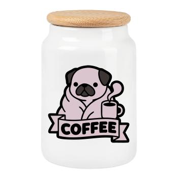 Bannière du Café du Matin du Carlin - Boîte à biscuits avec couvercle en bois - blanc - Devant