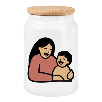 Mom Baby Hug Love - Cookie Jar with Wooden Lid - white - Front