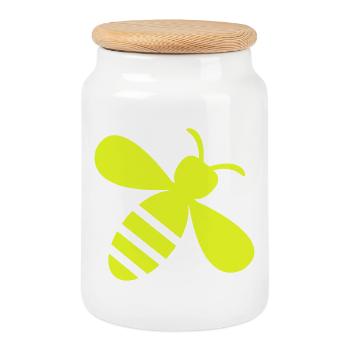 Neon Bee Yellow on Black - Cookie Jar with Wooden Lid - white - Front