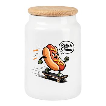 Furious Hot Dog – Humor Street Food Chaos - Keksdose mit Holzdeckel - Weiß - Vorne
