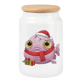 Funny Blobfish - Christmas Time with... - Cookie Jar with Wooden Lid - white - Front