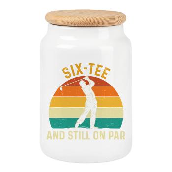 Sechs Abschlag immer noch auf Par, 60. Golf-Geburtstag. - Keksdose mit Holzdeckel - Weiß - Vorne