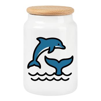 Vagues de dauphins Silhouette de la mer - Boîte à biscuits avec couvercle en bois - blanc - Devant
