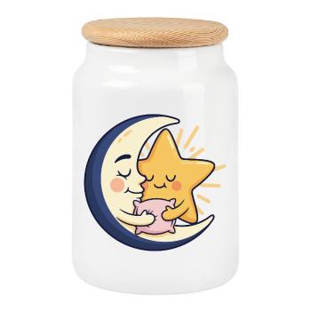 Moon and Star Cuddle Friend - Cookie Jar with Wooden Lid - white - Front