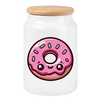 Kawaii Candy Pink Donut - Cookie Jar with Wooden Lid - white - Front