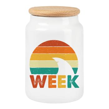 Semaine minimale du requin style marine océanique - Boîte à biscuits avec couvercle en bois - blanc - Devant