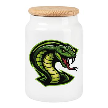 Green Cobra Head Illustration - Cookie Jar with Wooden Lid - white - Front