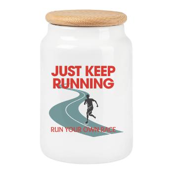 Jogging, Endurance Runner Fitness, continue simplement à courir - Boîte à biscuits avec couvercle en bois - blanc - Devant