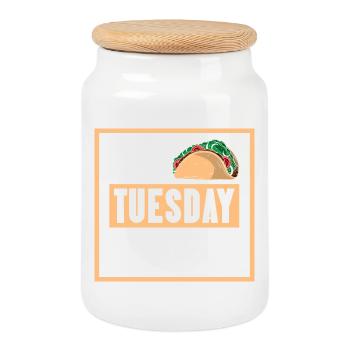 taco tuesday legend - Cookie Jar with Wooden Lid - white - Front