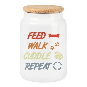 Feed Walk Cuddle Repeat – Hundeliebe - Keksdose mit Holzdeckel - Weiß - Vorne