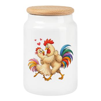 danse avec le poulet - Boîte à biscuits avec couvercle en bois - blanc - Devant