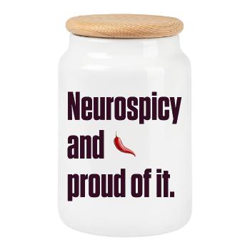 Neurospicy und stolzes neurodivergentes Geschenk - Keksdose mit Holzdeckel - Weiß - Vorne