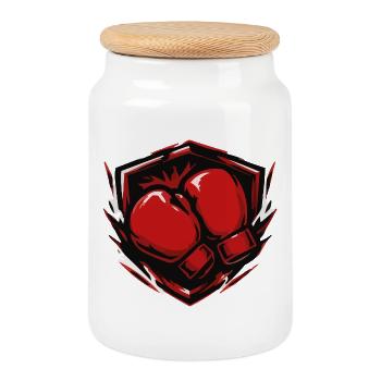 Boxing Boxing Gloves Shield - Cookie Jar with Wooden Lid - white - Front