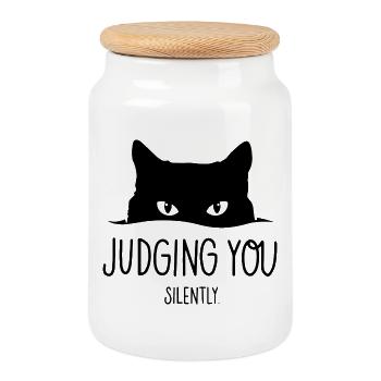 Black Cat Judging You Silently - Keksdose mit Holzdeckel - Weiß - Vorne