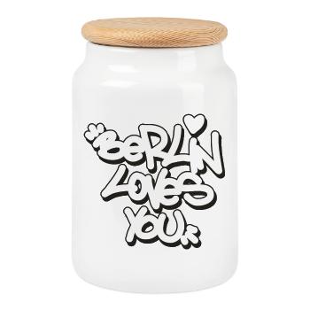BLY - Berlin loves you - Tag - Cookie Jar with Wooden Lid - white - Front