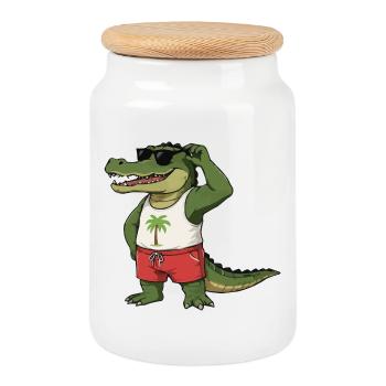 Bande dessinée Crocodile - Boîte à biscuits avec couvercle en bois - blanc - Devant