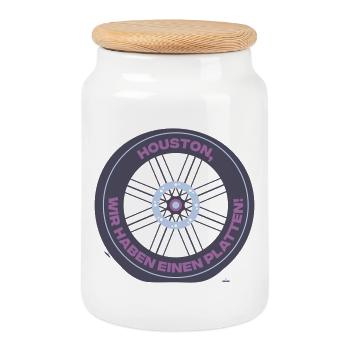 Houston Bicycle Tire Plate Joke - Cookie Jar with Wooden Lid - white - Front