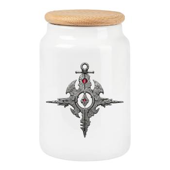 Sacred Fragment Cross Symbol – Mystical Sigil - Cookie Jar with Wooden Lid - white - Front