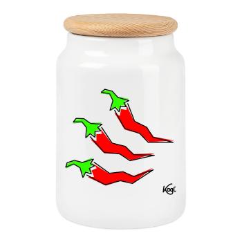 trois pepperonis - Boîte à biscuits avec couvercle en bois - blanc - Devant