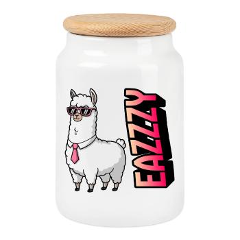 Lama en costume avec des lunettes de soleil roses - Boîte à biscuits avec couvercle en bois - blanc - Devant