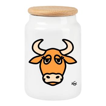 Taurus Large - Cookie Jar with Wooden Lid - white - Front
