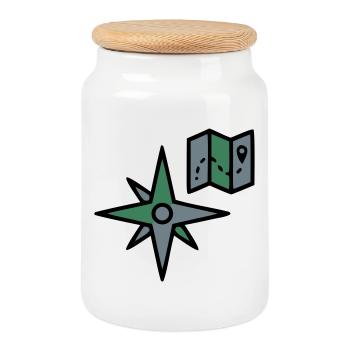 Compass Map Hiking Geocaching Survival - Cookie Jar with Wooden Lid - white - Front