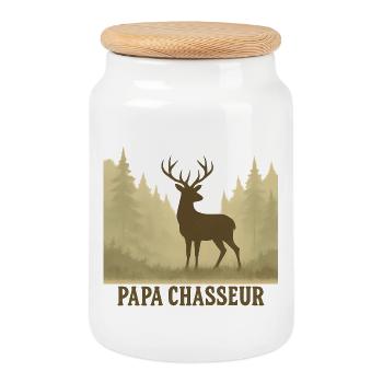 Papa Chasseur Silhouette Cerf Forest - Boîte à biscuits avec couvercle en bois - blanc - Devant