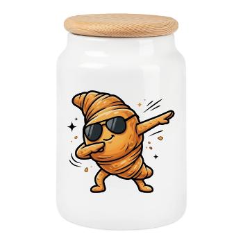 Dabbing Croissant - Cookie Jar with Wooden Lid - white - Front